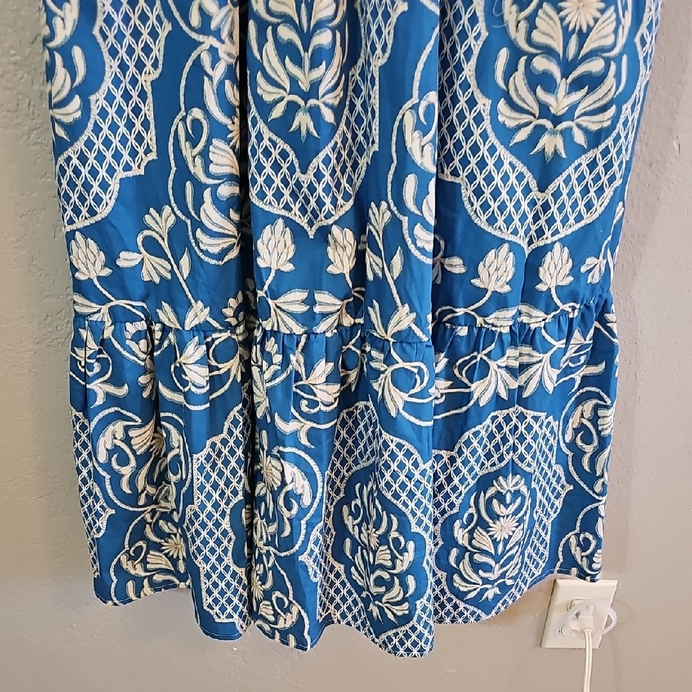 NWT Moon River Blue and White Floral Ruffle Maxi Dress Womens Large - Picture 5 of 11